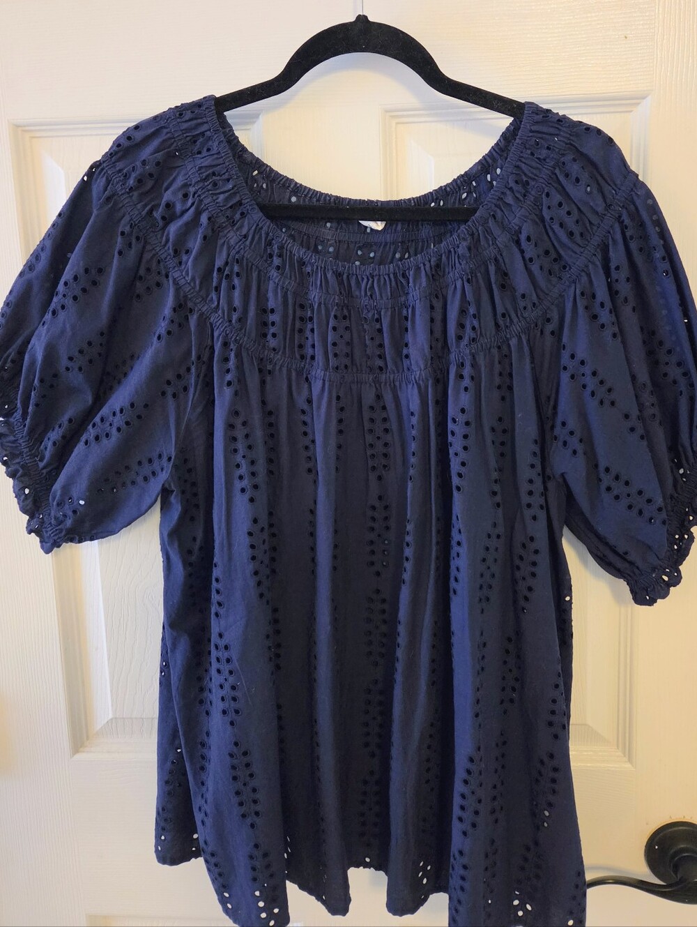 Caslon Short-Sleeve Eyelet Peasant Blouse Top - Picture 2 of 6